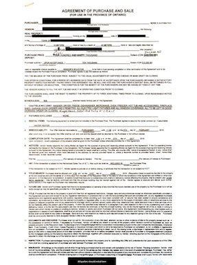 Page 1 from Agreement of Purchase and Sale (Home Offer) Example Link